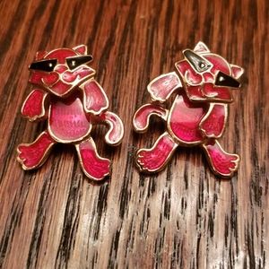 90's Vintage Red Enamel Cat in Sunglasses Earrings